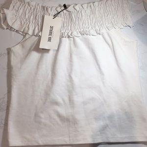 White fitted off the shoulder Zara top